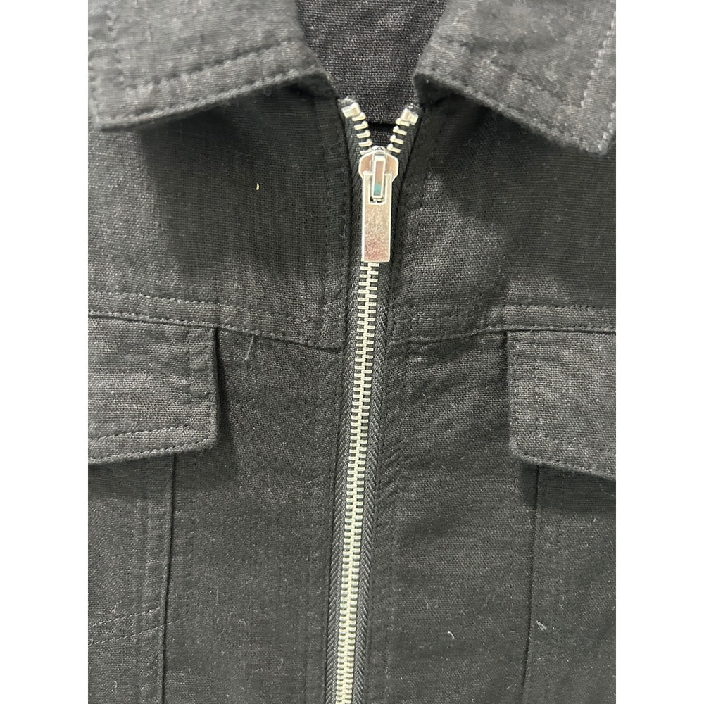 Rachel Zoe Two Womens Linen Blend Zip Up Trucker Jackets Black Beige Sz Large - Picture 8 of 16